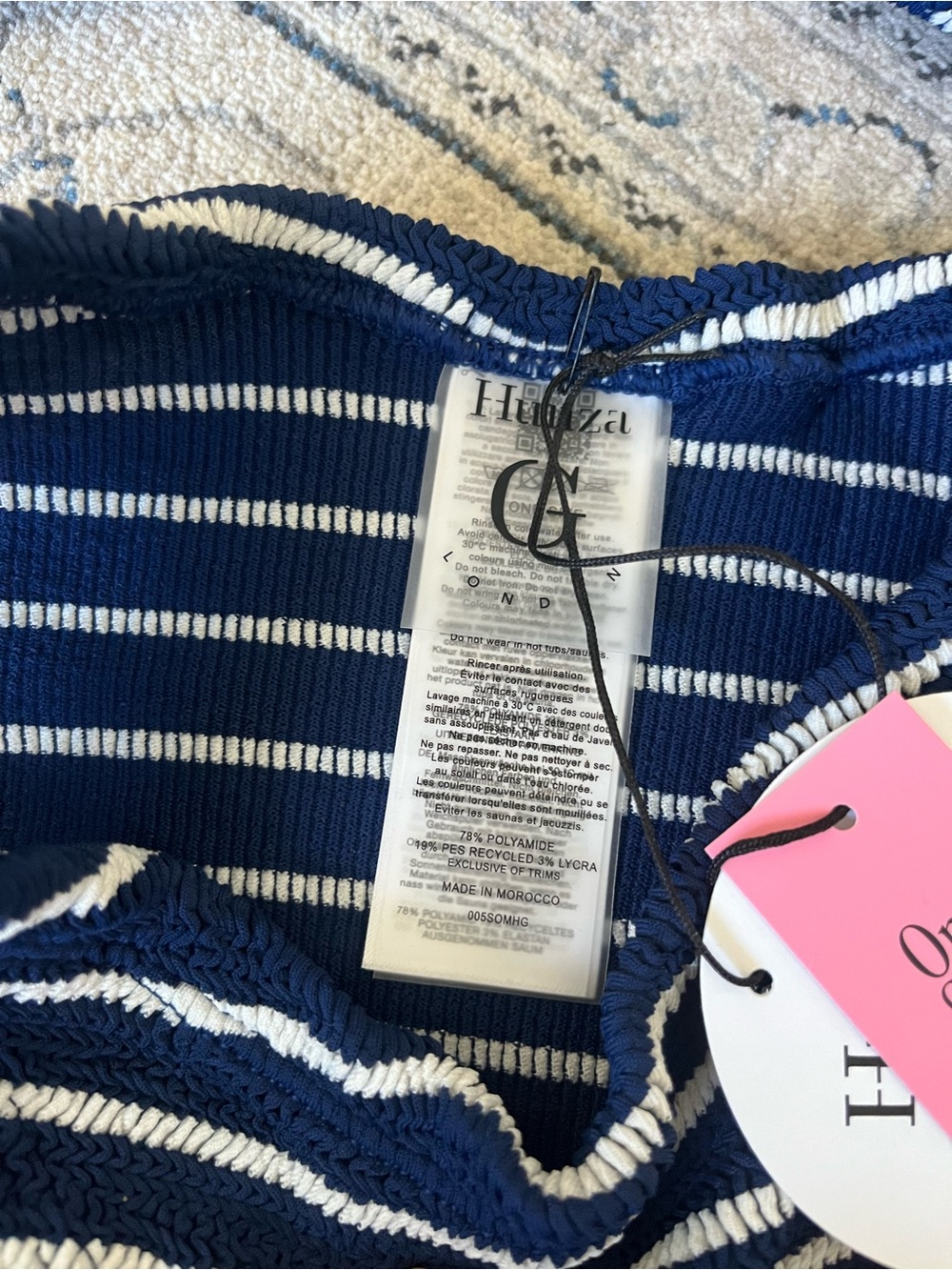 NWT Hunza G Navy and White Striped Jean Bandeau Bikini - Picture 9 of 12